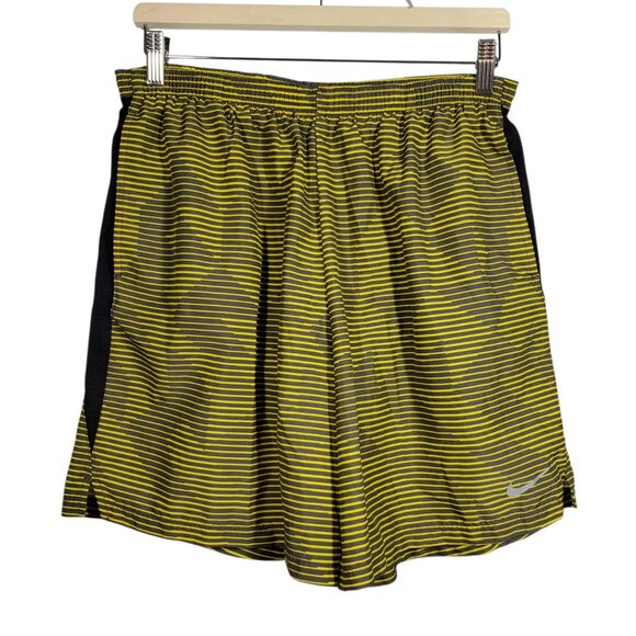Nike Challenger Brief-Lined Shorts 7" Men's L Yellow Gray Striped Running Gym - Picture 1 of 6
